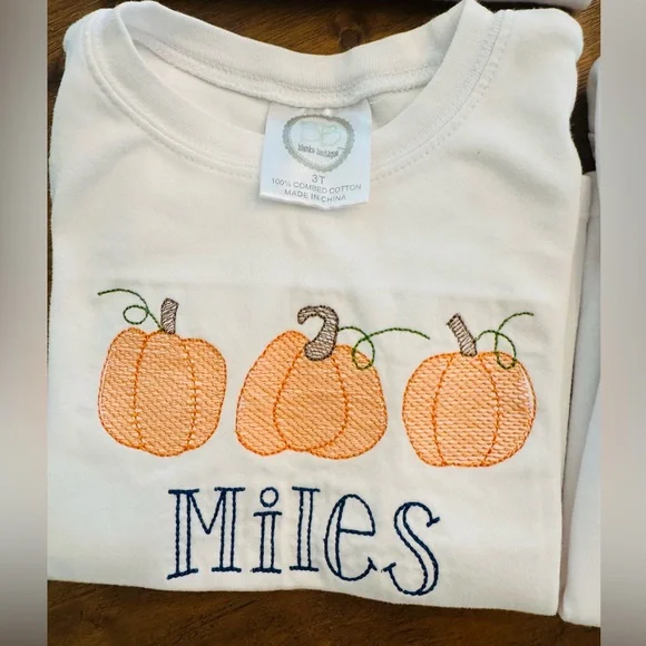 6 holiday embroidered tees with the name “Miles”. Play condition. Sizes 3T-4T. - Picture 5 of 7